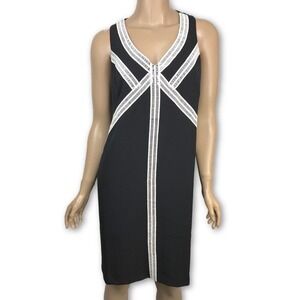 Maggy London Size 8 Sleeveless Sheath Dress Black w White Trim Scoop Neck